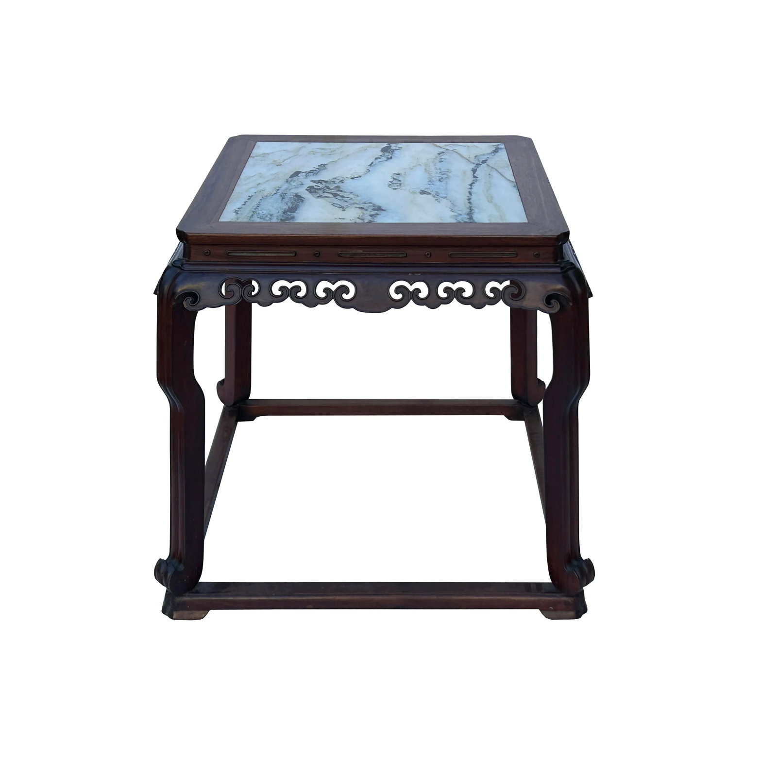 Vintage Chinese Square Marble Top 2 Stools Tea Table Set - 6