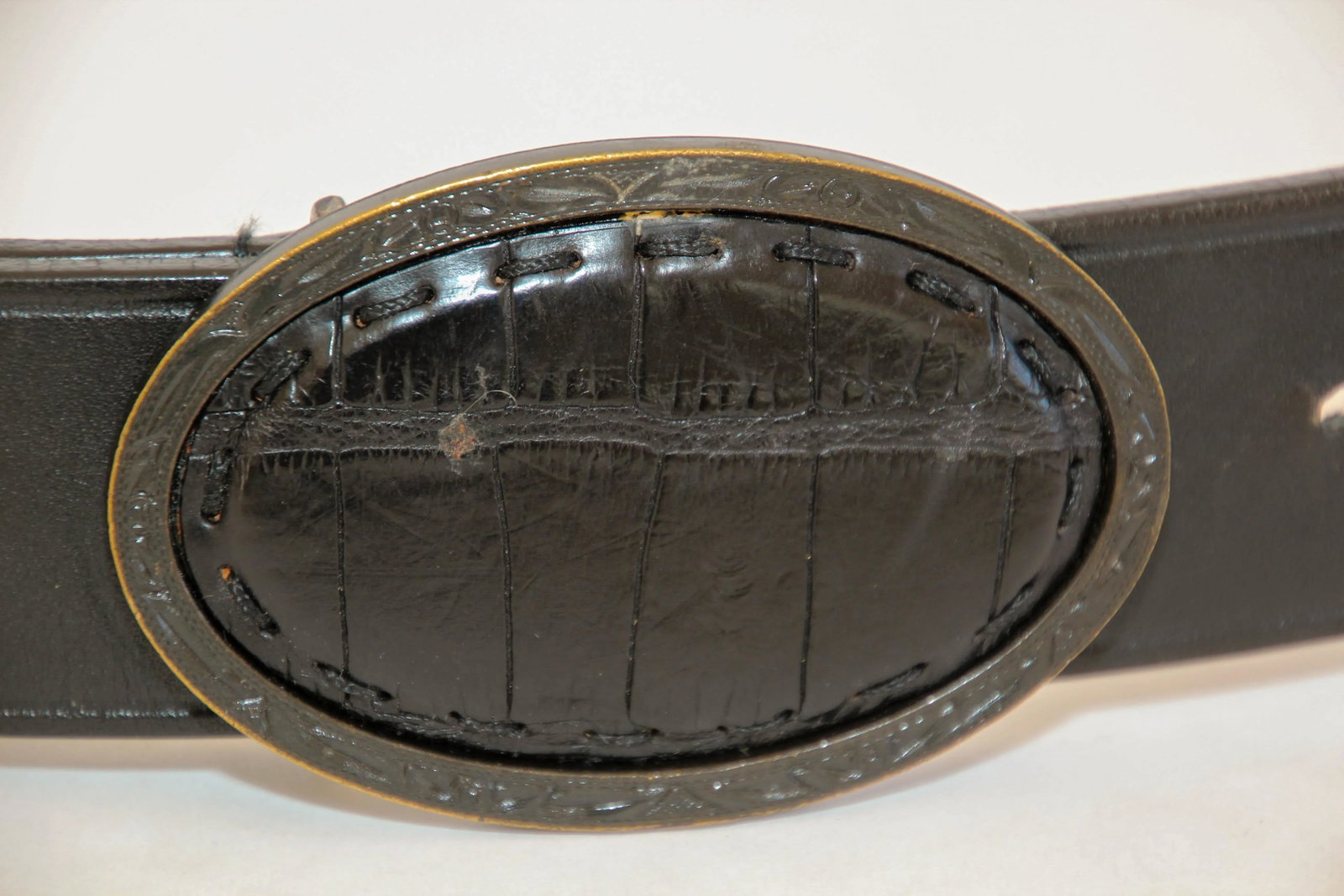 FENDI Black Leather Crocodile Cowboy Belt. - 7