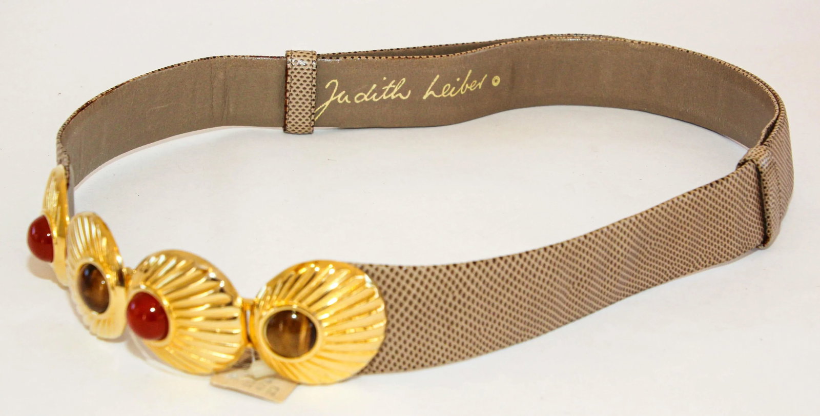 1980s Judith Leiber Beige and Gold Belt with Semi Precious Stones - 4