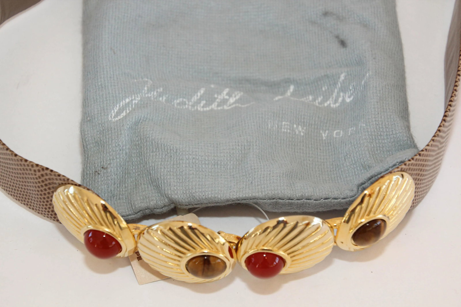 1980s Judith Leiber Beige and Gold Belt with Semi Precious Stones - 5