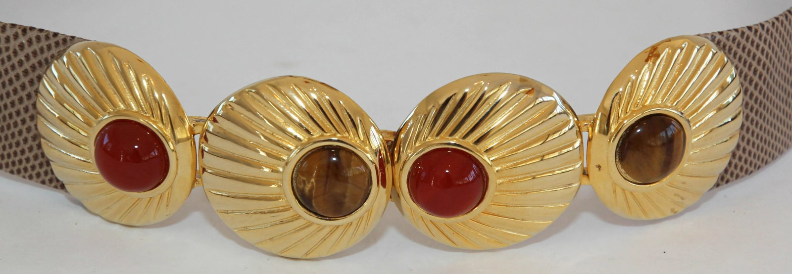 1980s Judith Leiber Beige and Gold Belt with Semi Precious Stones - 6