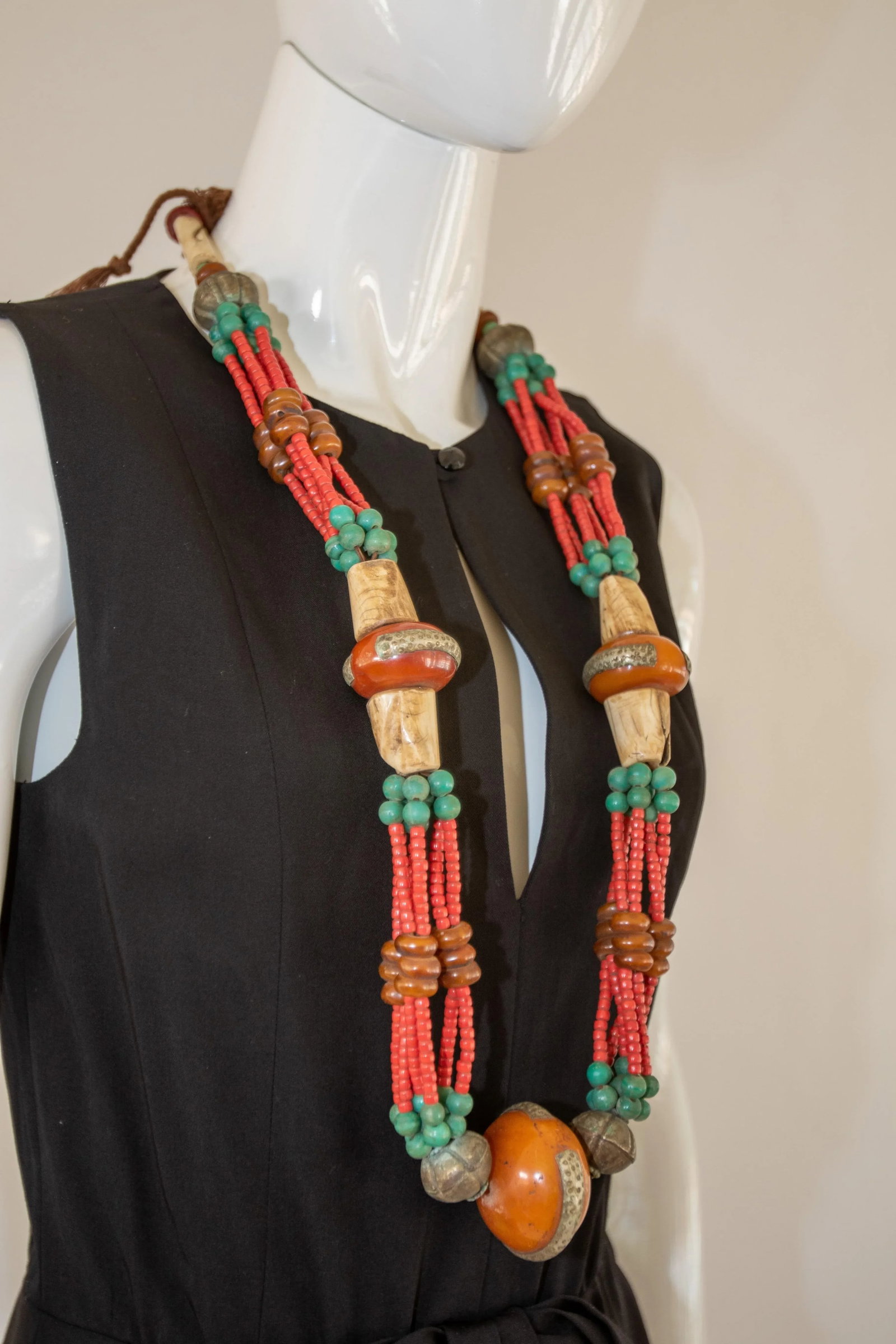 Vintage Moroccan Amber Resin Berber Wedding Necklace Wall Decor - 6