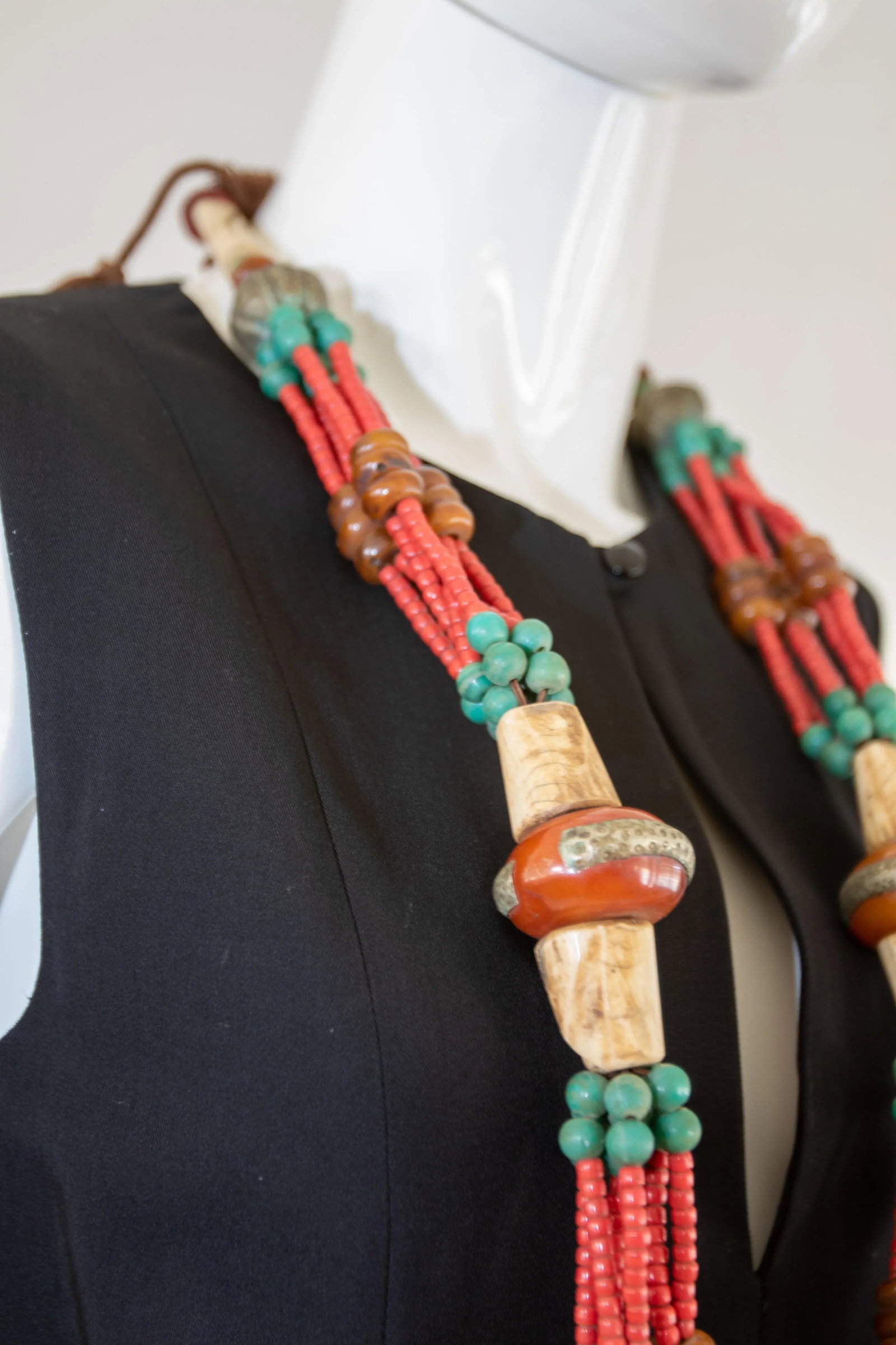 Vintage Moroccan Amber Resin Berber Wedding Necklace Wall Decor - 9