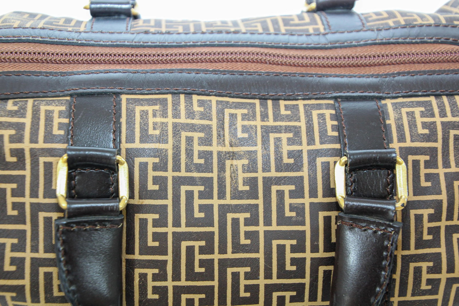 Pierre Balmain Paris Brown Leather & Coated Canvas Geometric Tote Zip Top 1970s - 3
