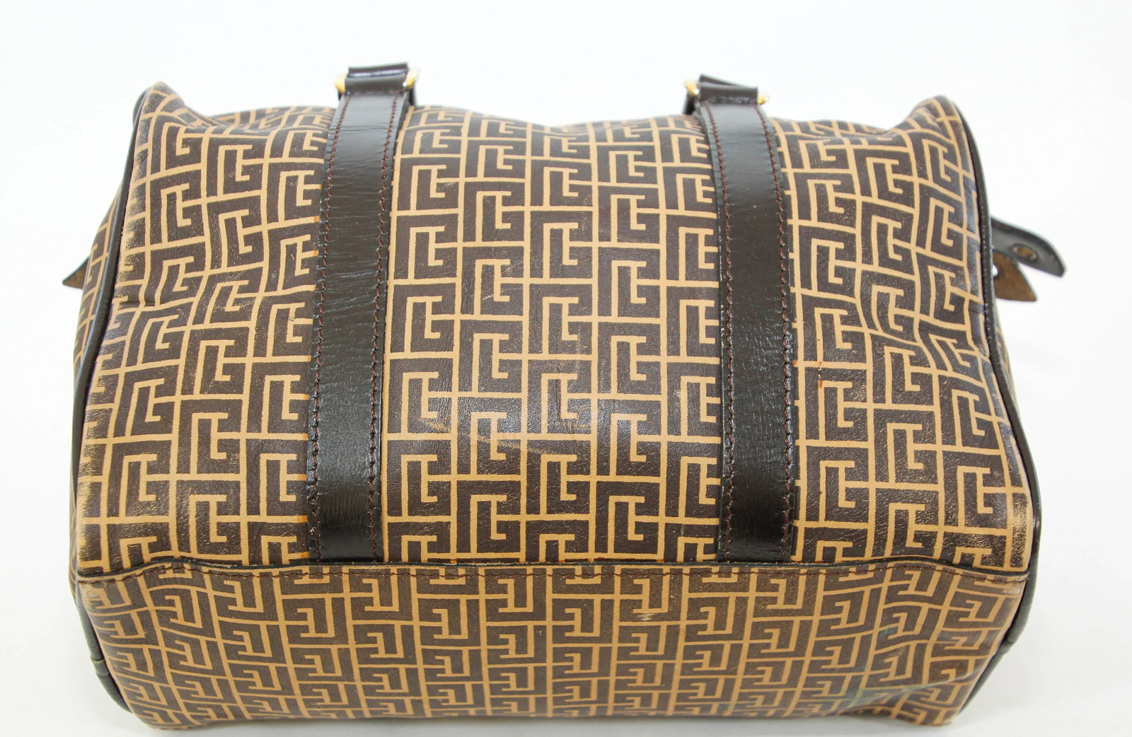 Pierre Balmain Paris Brown Leather & Coated Canvas Geometric Tote Zip Top 1970s - 4