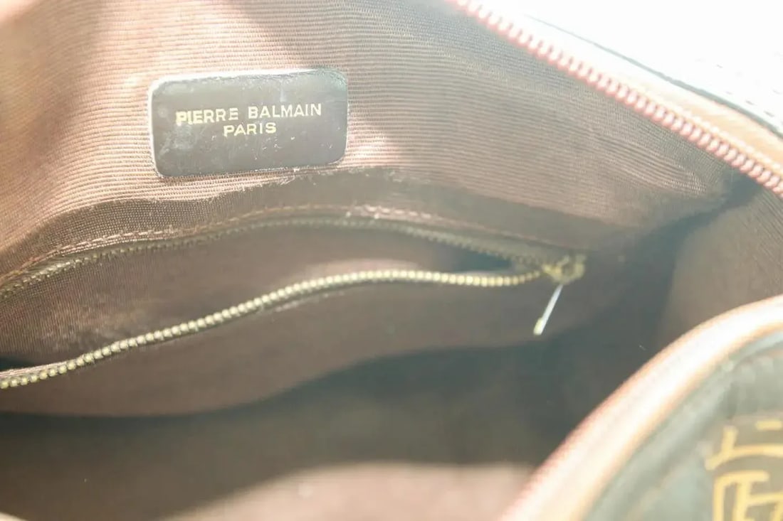 Pierre Balmain Paris Brown Leather & Coated Canvas Geometric Tote Zip Top 1970s - 5