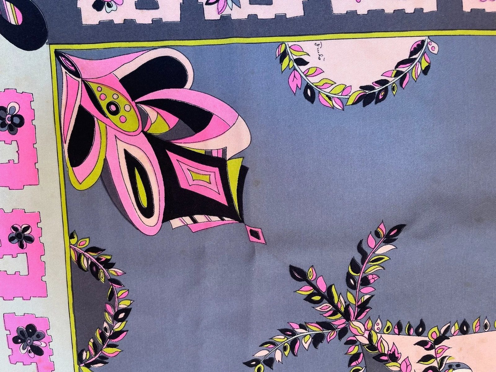 Vintage Pucci Silk Scarf in Pink and Blue Circa 1970 - 5
