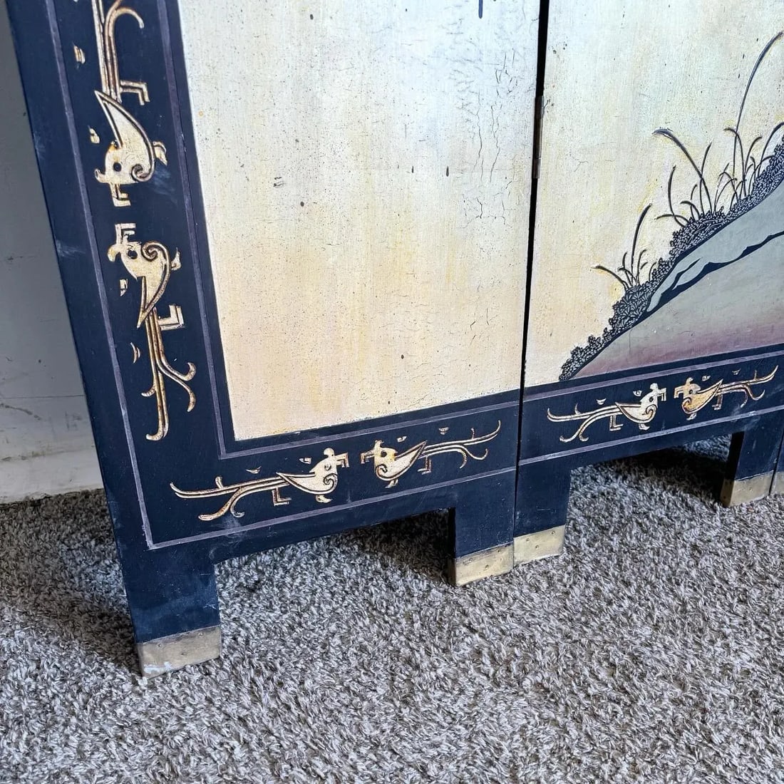 Vintage Chinese Hand Carved and Painted Room Divider/Screen - 4 Panels - 5