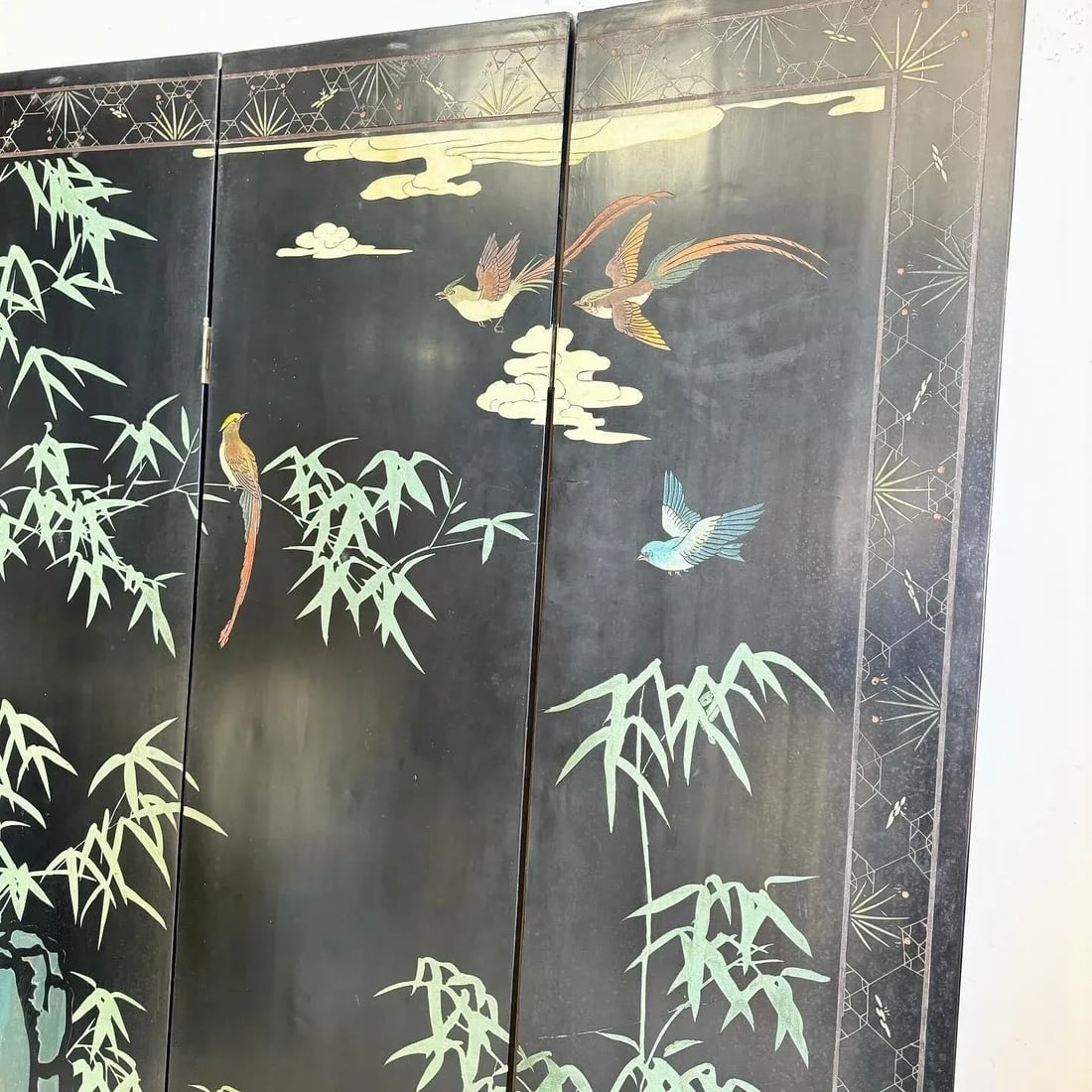 Vintage Chinese Hand Carved and Painted Room Divider/Screen - 4 Panels - 9