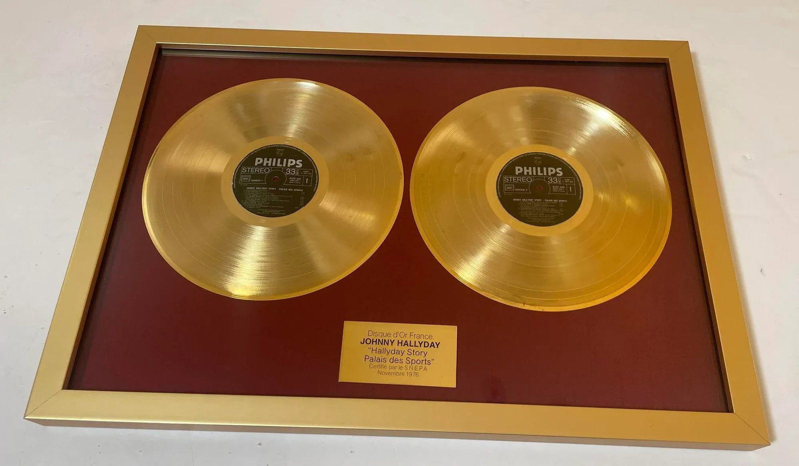 Official Gold Record Award France Johnny Halliday Story Palais Des Sports 1976 - 2