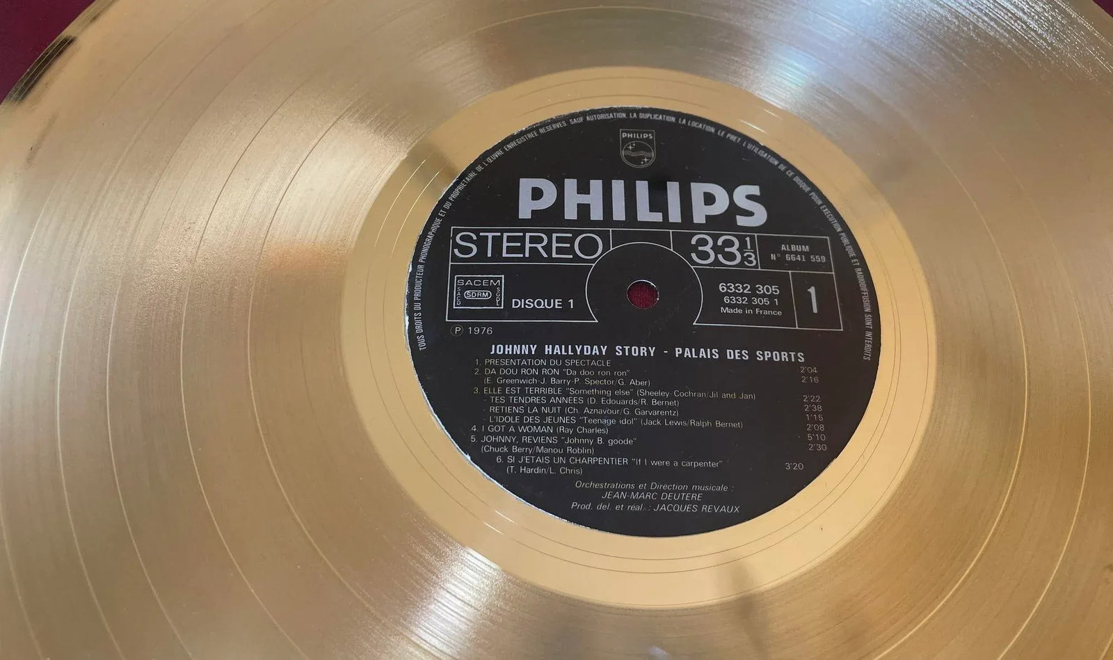 Official Gold Record Award France Johnny Halliday Story Palais Des Sports 1976 - 5