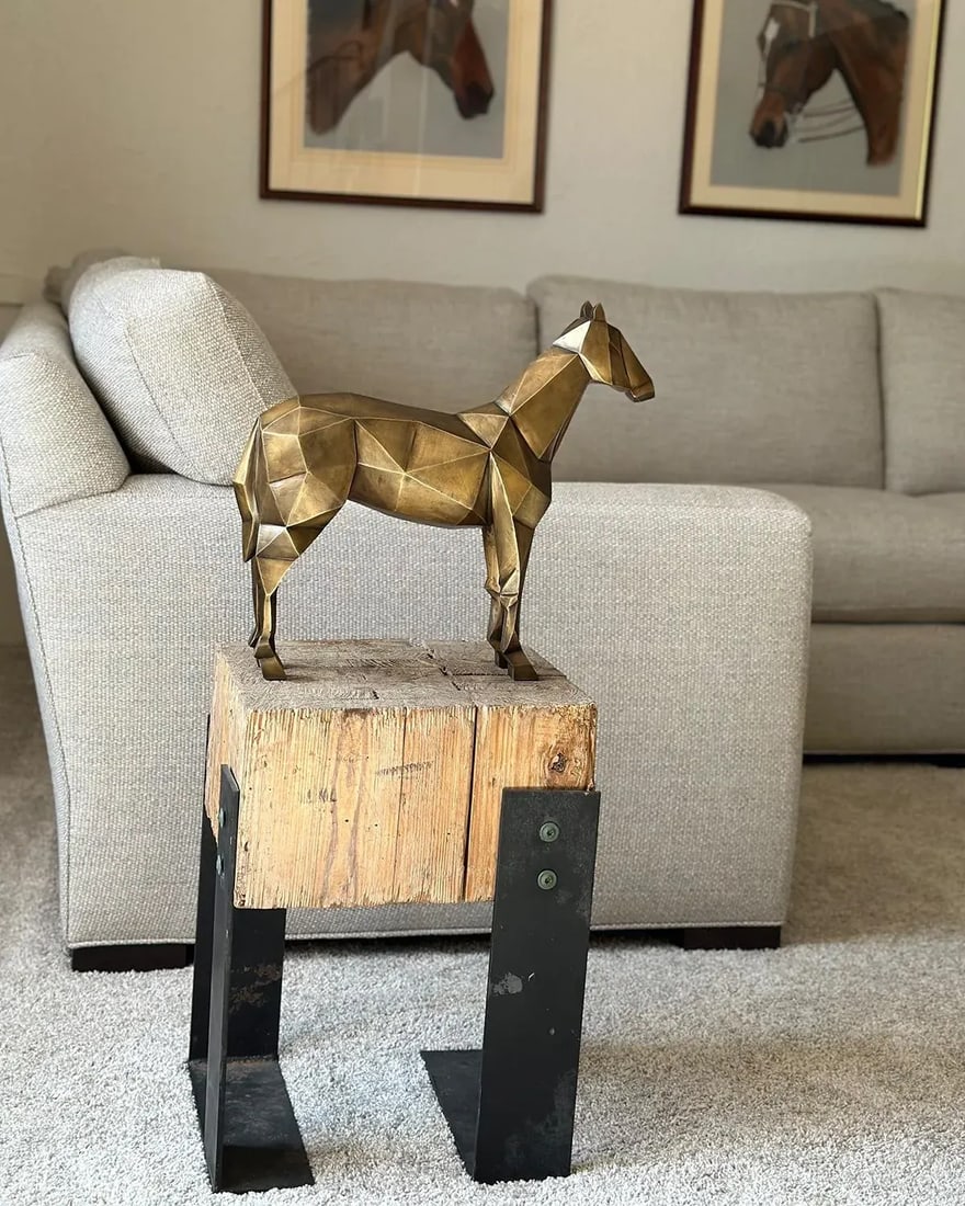 2000s Vintage Modern Cubism Equestrian Horse Sculpture - 3