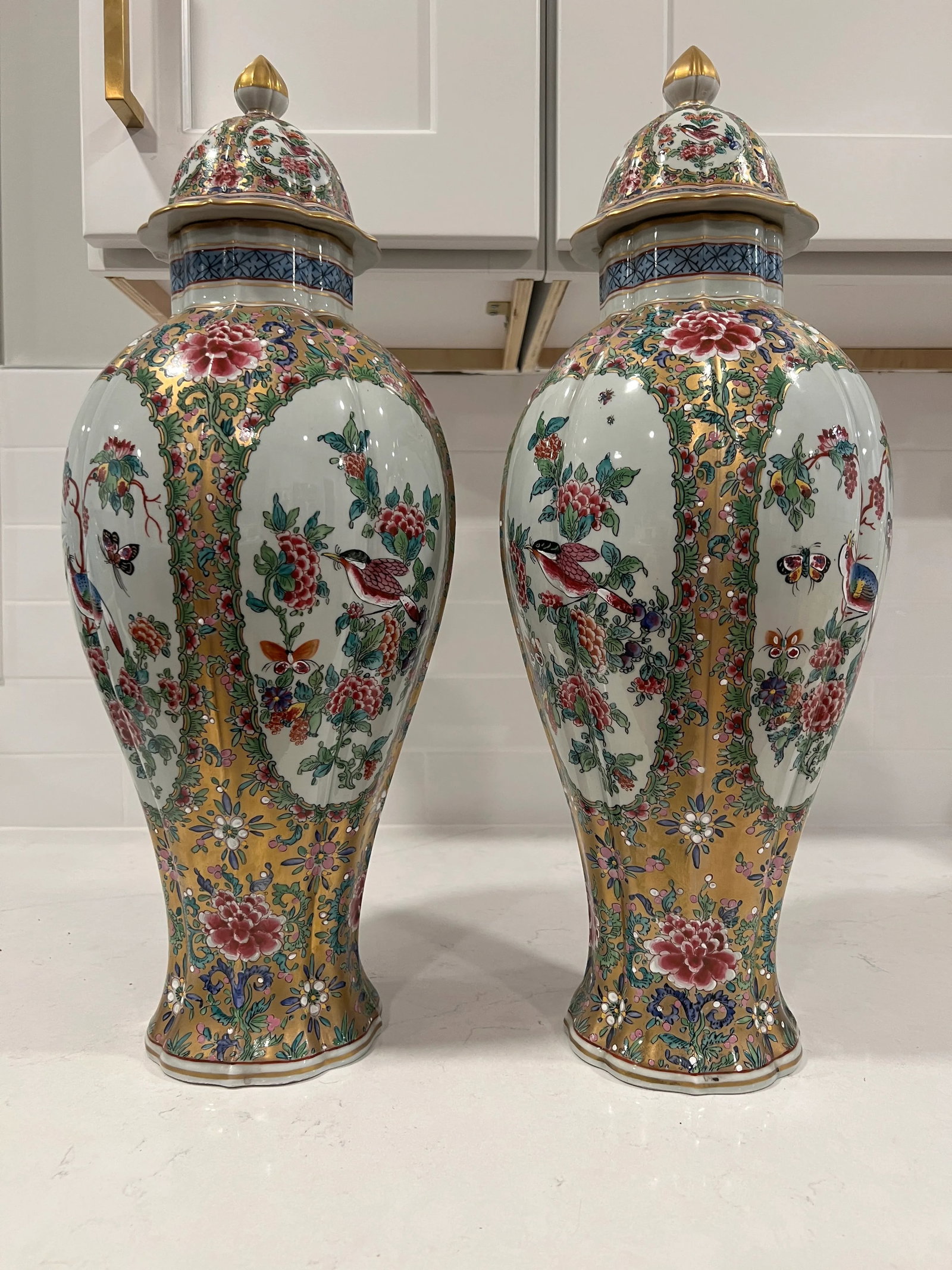 Pair, Samson French Porcelain Famille Rose Medallion Pallet Porcelain Urns - 12