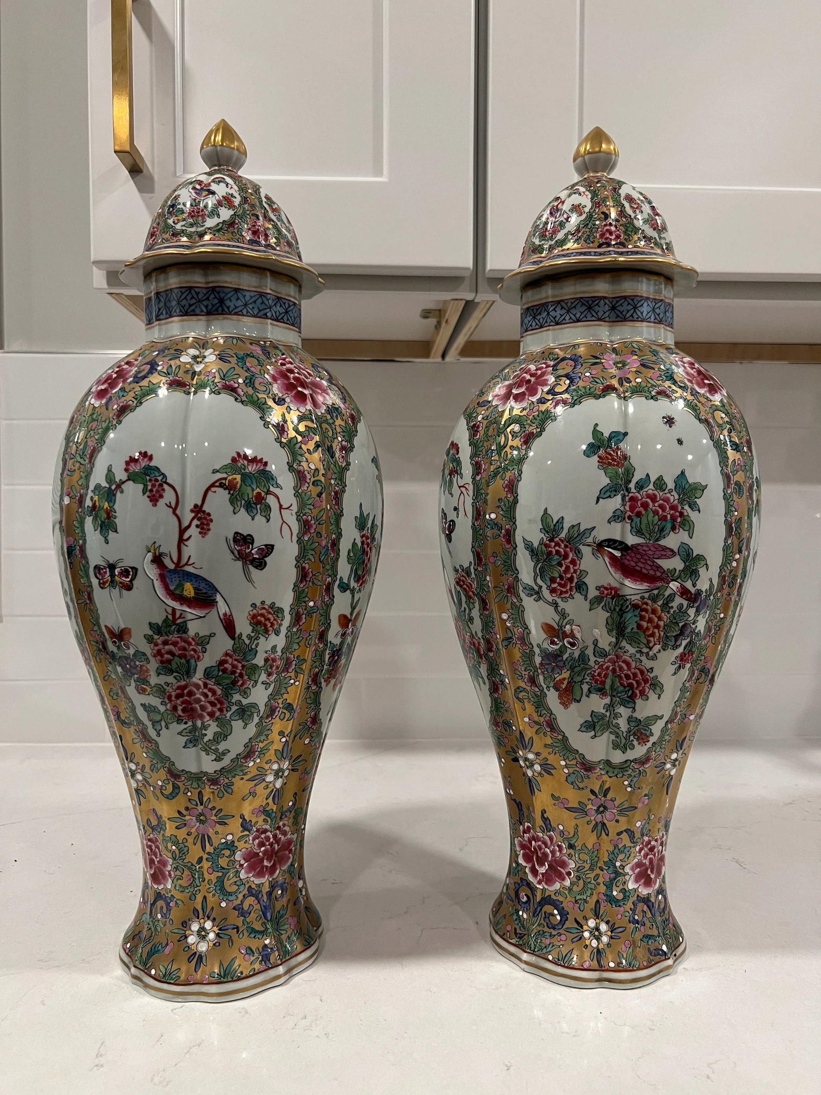 Pair, Samson French Porcelain Famille Rose Medallion Pallet Porcelain Urns - 2
