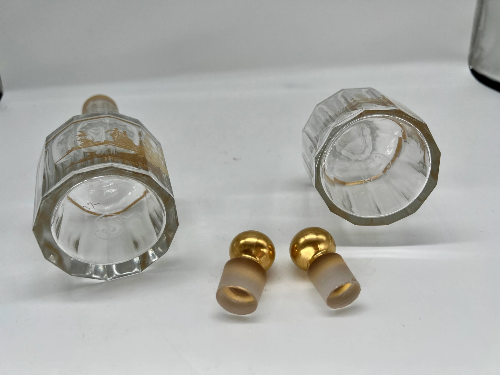 Pair, Antique French Baccarat Houbigant Gilt Crystal Perfume Bottles C. 1920 - 7