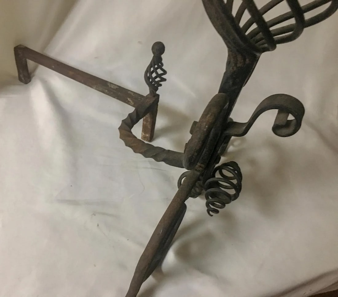 19thc Monumental Size Hand-Forged Spanish Colonial Wrought Iron Pair Andirons - 10
