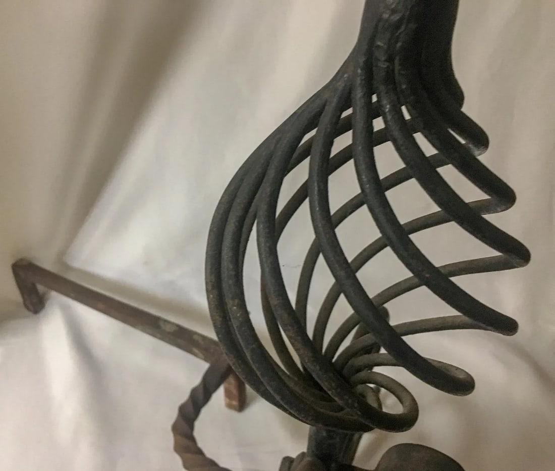 19thc Monumental Size Hand-Forged Spanish Colonial Wrought Iron Pair Andirons - 12