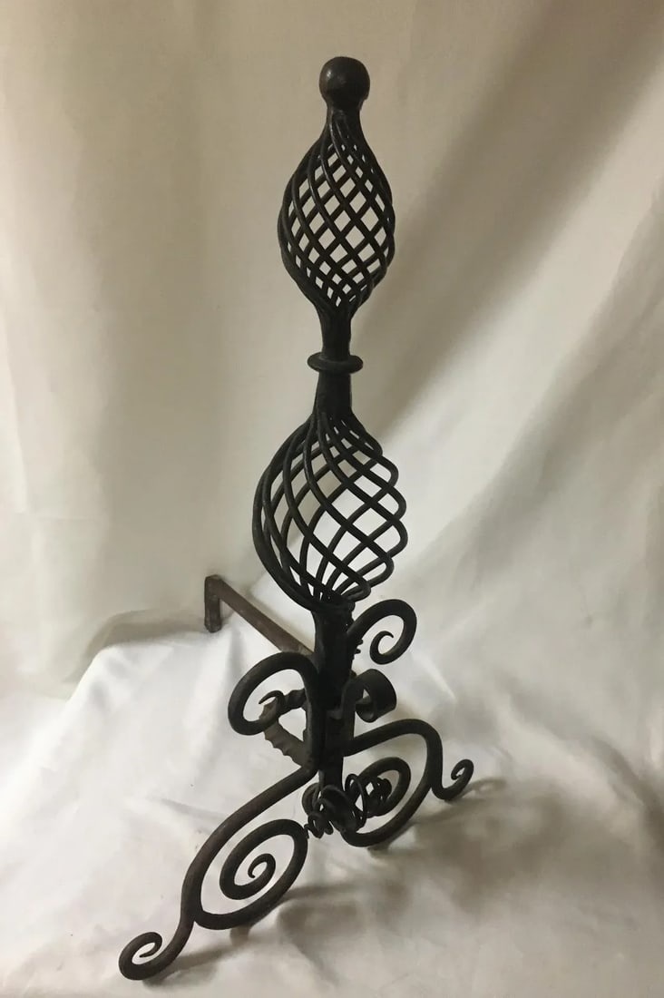 19thc Monumental Size Hand-Forged Spanish Colonial Wrought Iron Pair Andirons - 2
