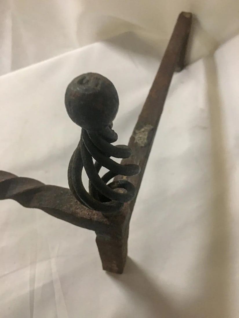 19thc Monumental Size Hand-Forged Spanish Colonial Wrought Iron Pair Andirons - 4