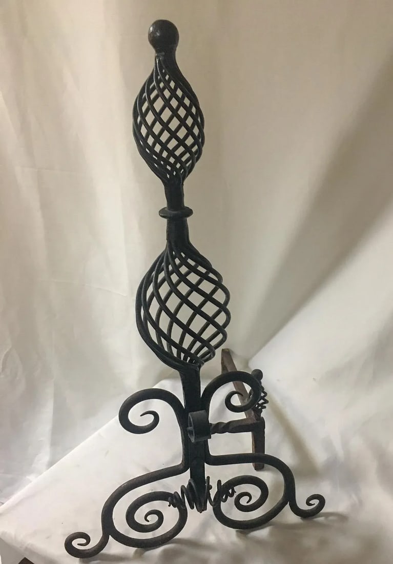 19thc Monumental Size Hand-Forged Spanish Colonial Wrought Iron Pair Andirons - 5