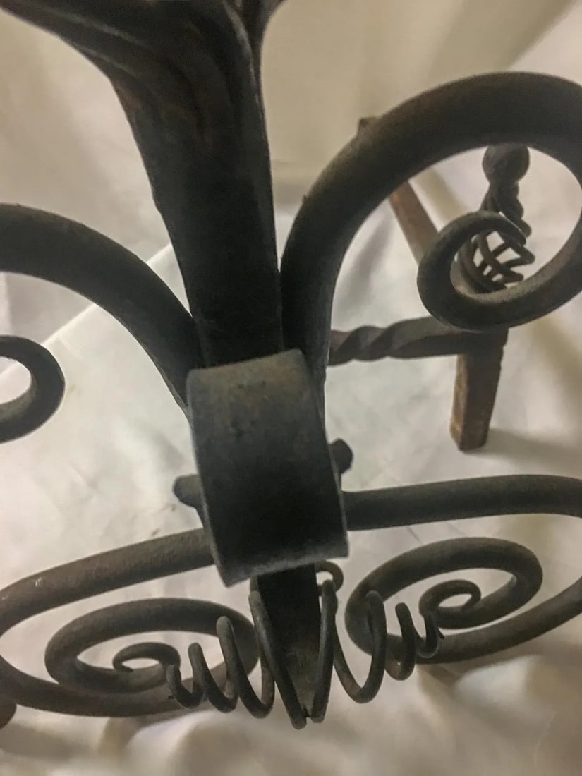 19thc Monumental Size Hand-Forged Spanish Colonial Wrought Iron Pair Andirons - 7