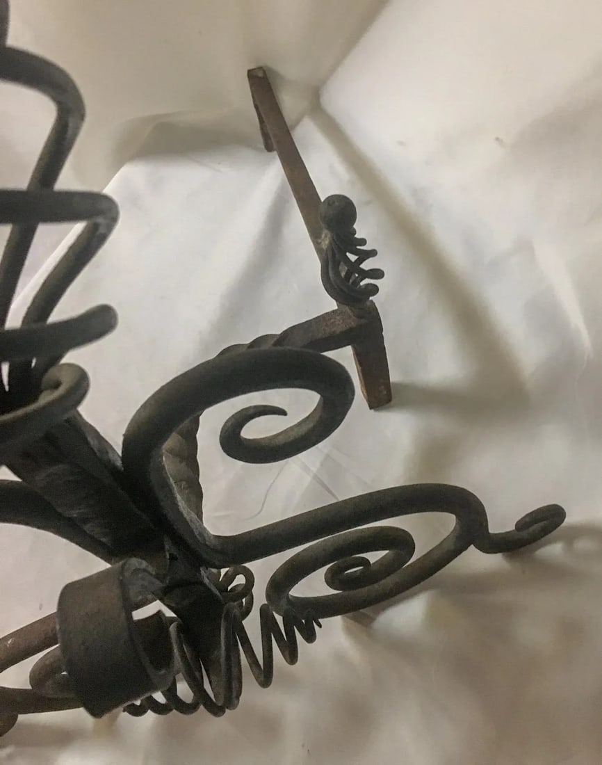 19thc Monumental Size Hand-Forged Spanish Colonial Wrought Iron Pair Andirons - 9