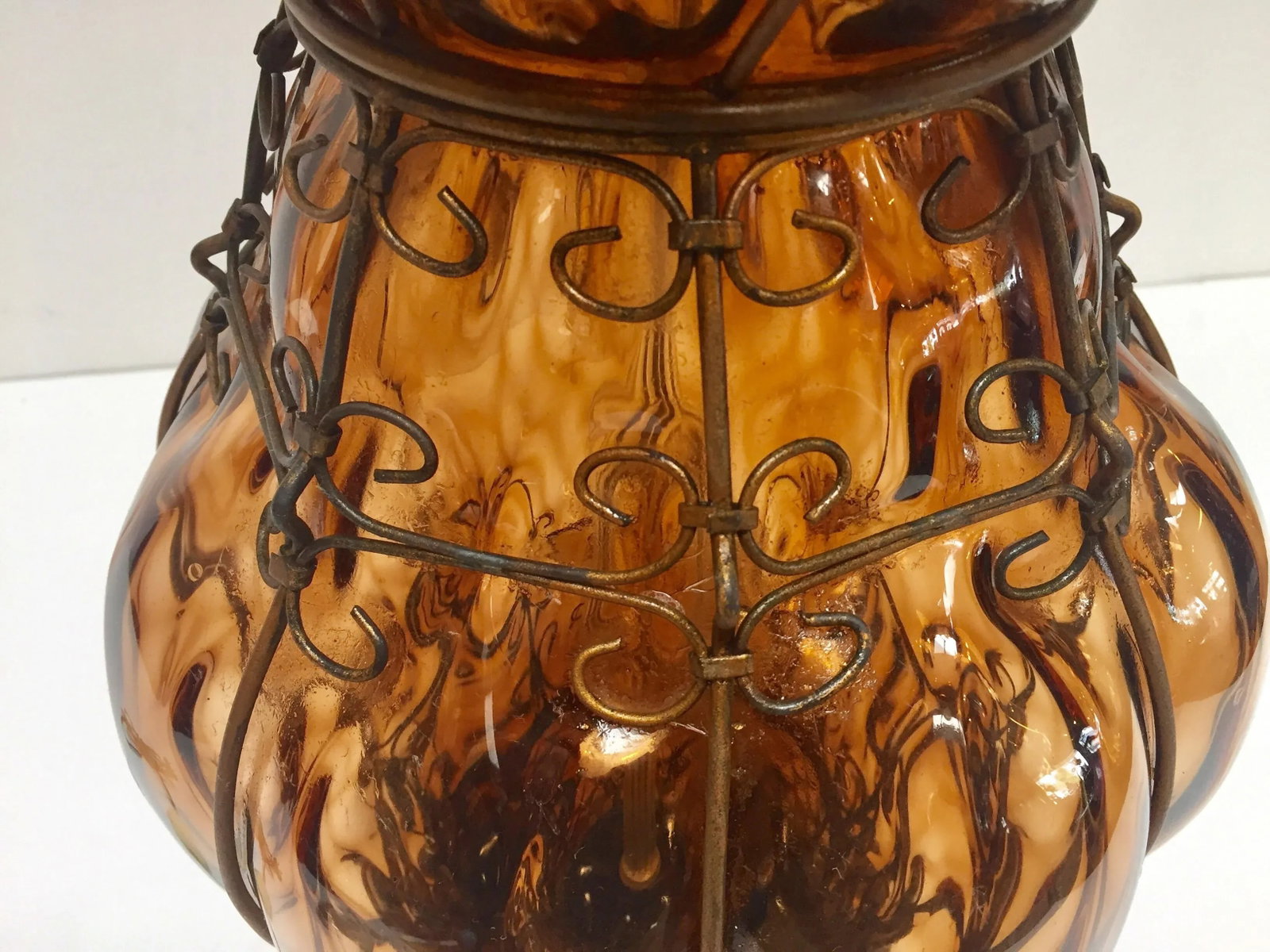 Vintage Murano Amber Venetian Italian Glass Table Lamp by Marbro - 12