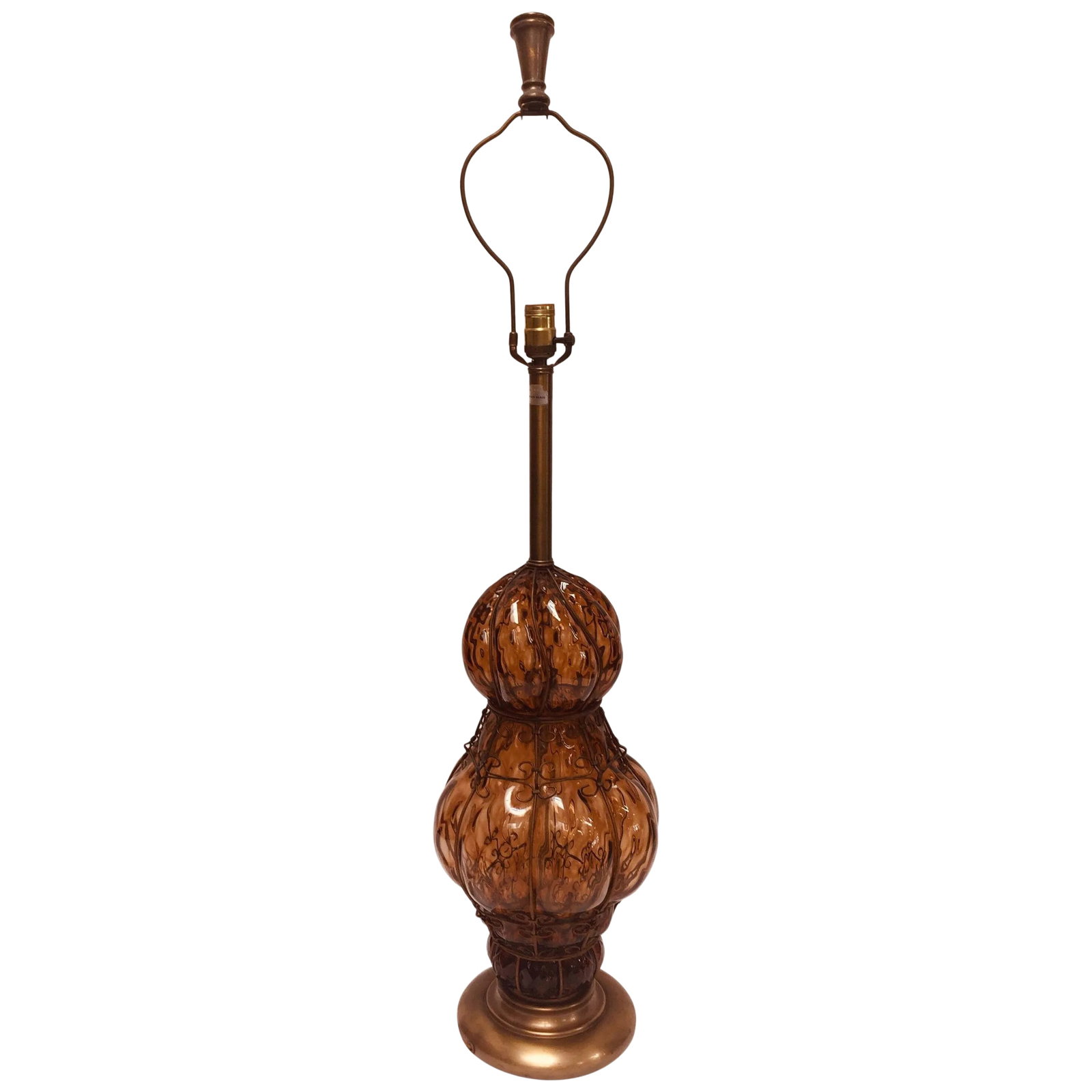 Vintage Murano Amber Venetian Italian Glass Table Lamp by Marbro (1 of 13)