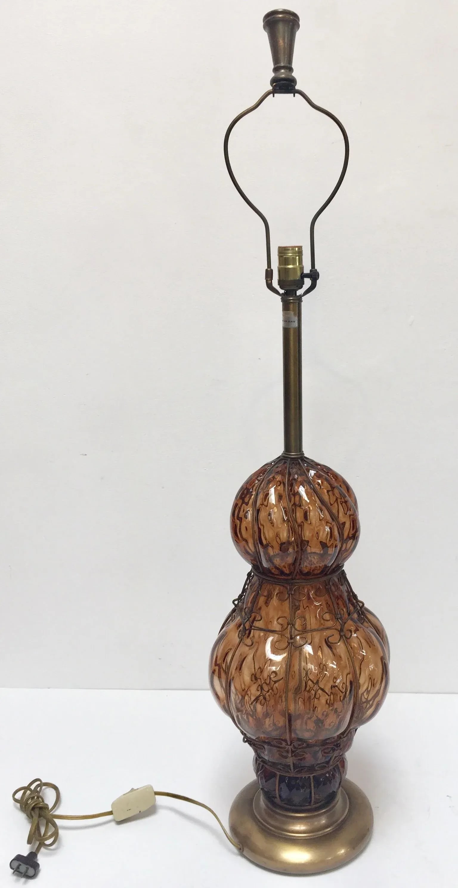 Vintage Murano Amber Venetian Italian Glass Table Lamp by Marbro - 2