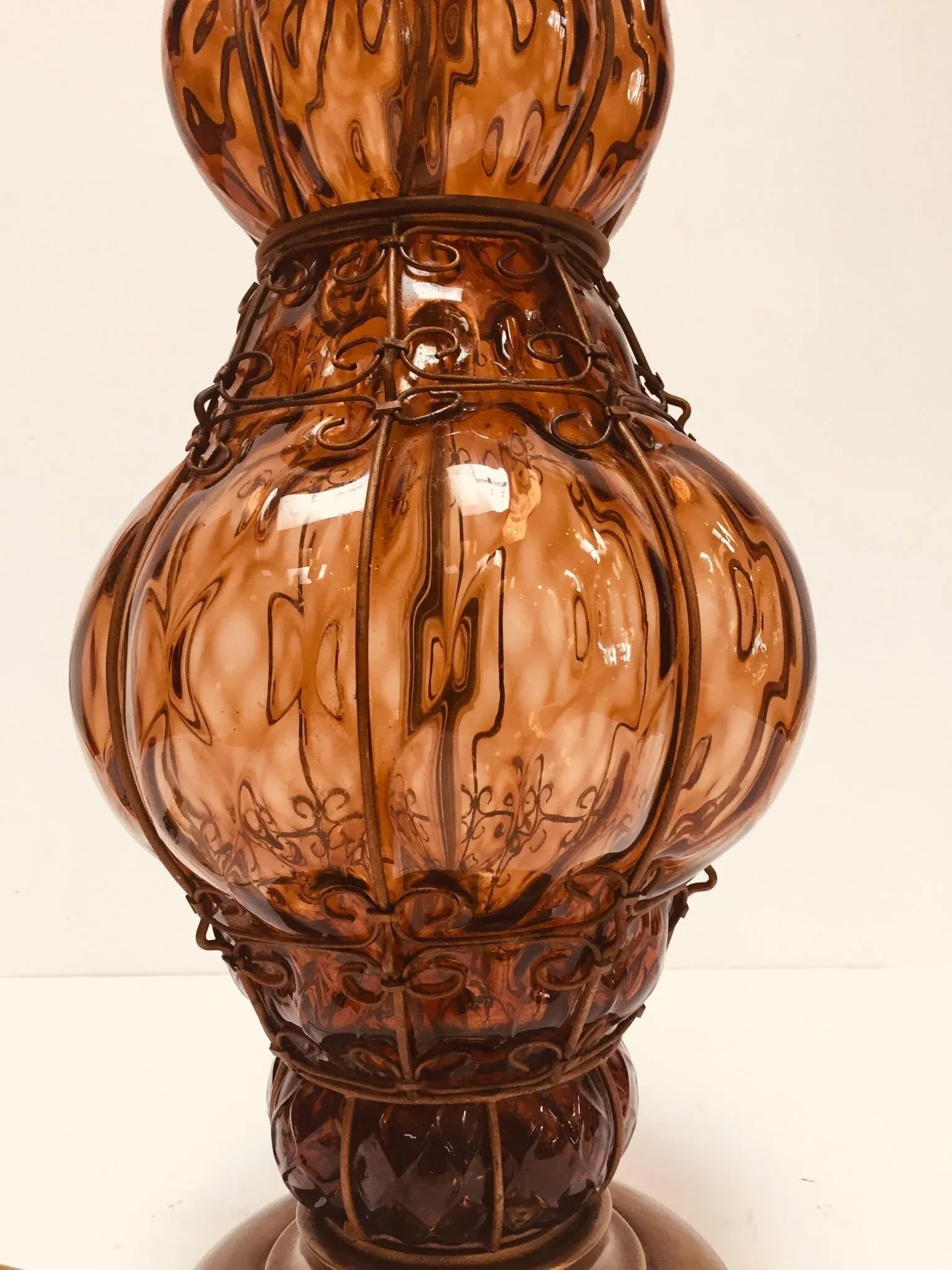 Vintage Murano Amber Venetian Italian Glass Table Lamp by Marbro - 3