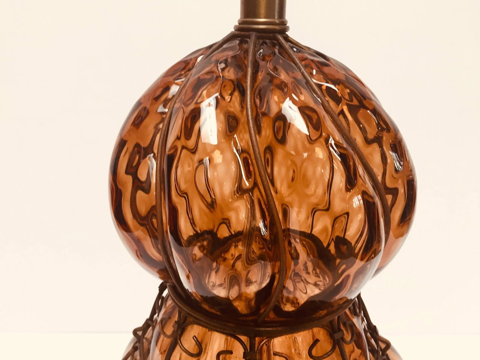 Vintage Murano Amber Venetian Italian Glass Table Lamp by Marbro - 4