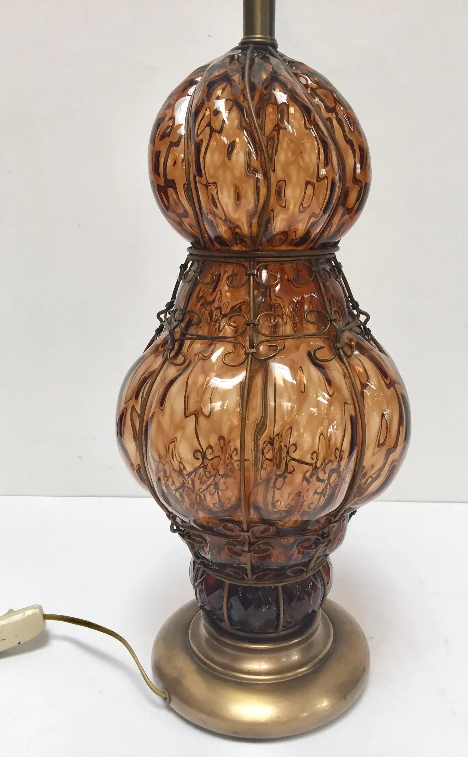 Vintage Murano Amber Venetian Italian Glass Table Lamp by Marbro - 5