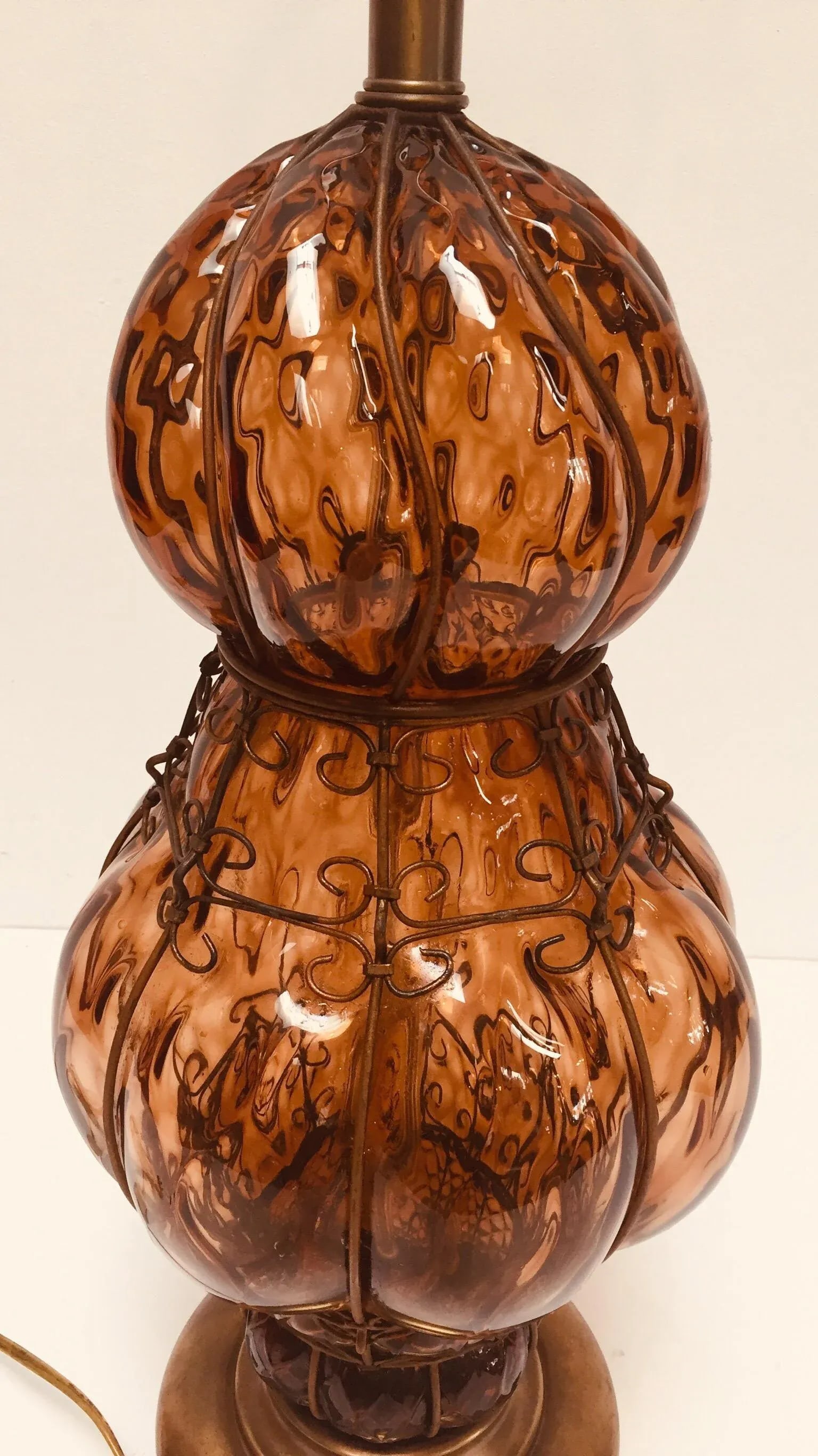 Vintage Murano Amber Venetian Italian Glass Table Lamp by Marbro - 6