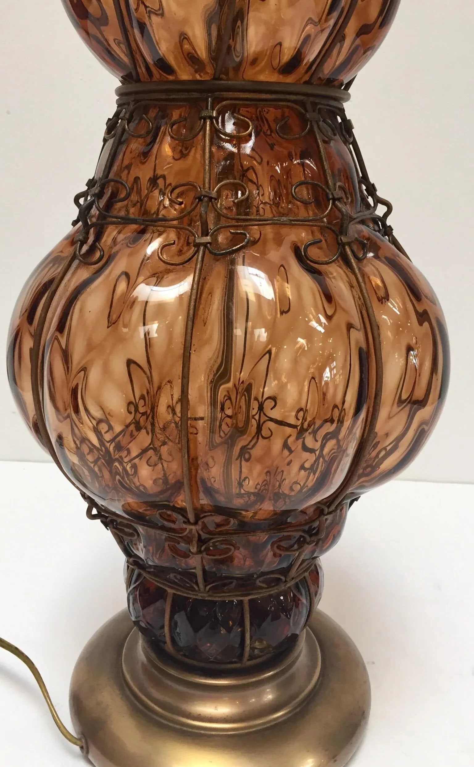 Vintage Murano Amber Venetian Italian Glass Table Lamp by Marbro - 7