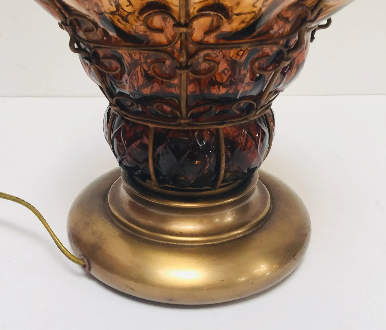 Vintage Murano Amber Venetian Italian Glass Table Lamp by Marbro - 8