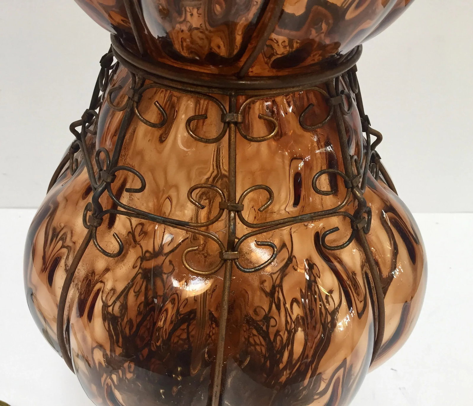 Vintage Murano Amber Venetian Italian Glass Table Lamp by Marbro - 9