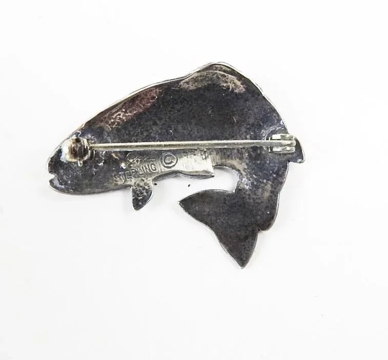 Small Vintage Kit Carson Sterling Silver Fish Pin - 2