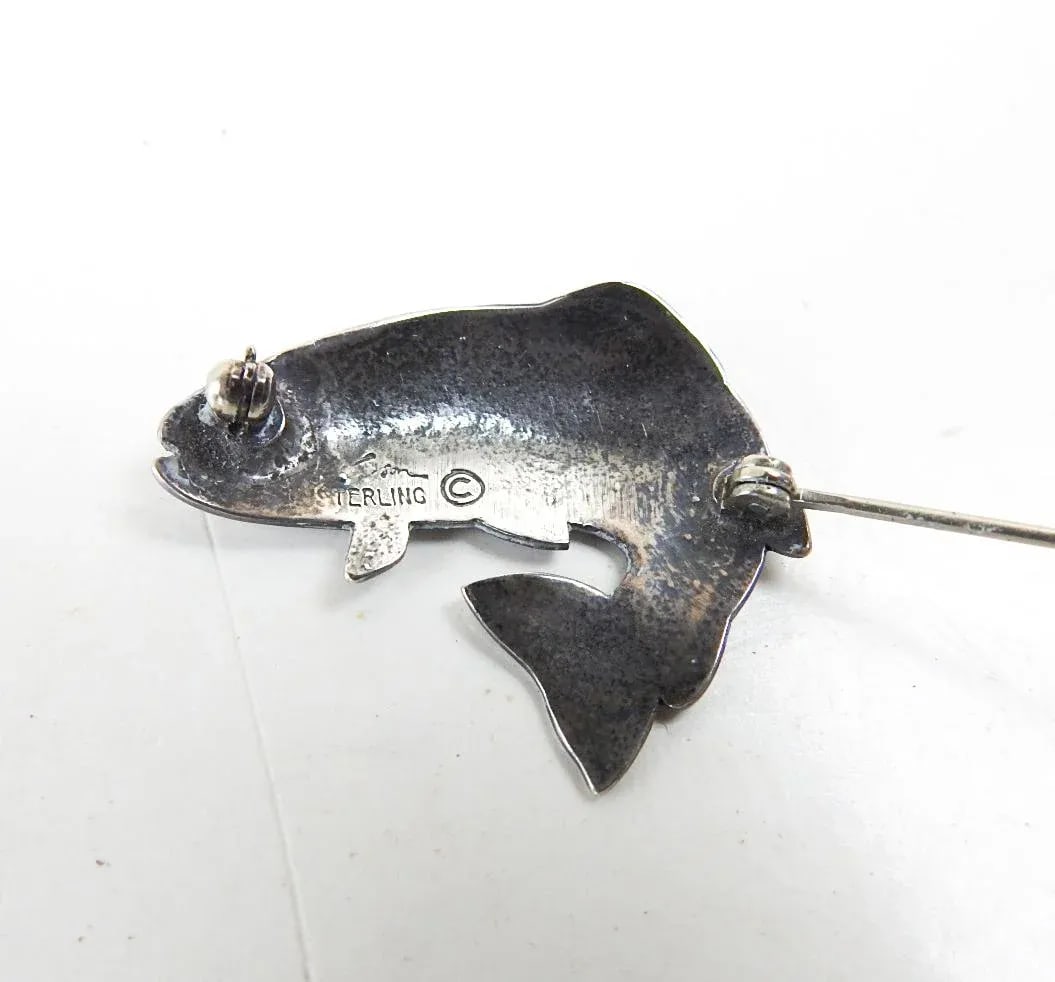 Small Vintage Kit Carson Sterling Silver Fish Pin - 3