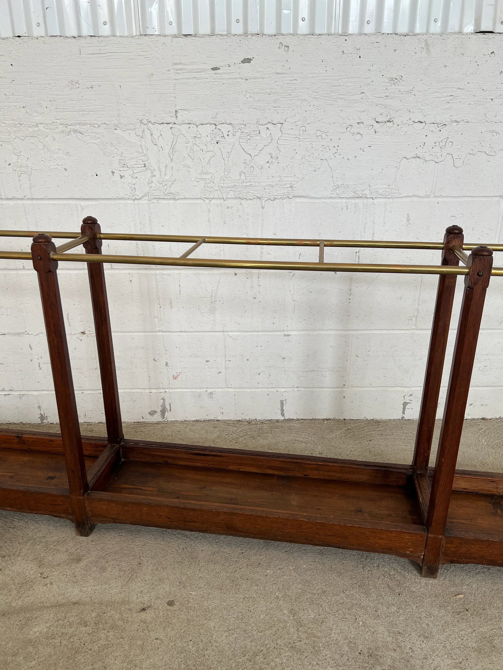 19th Century English Oak & Brass Cane / Umbrella Holder 8ft Victorian Hotel - 7