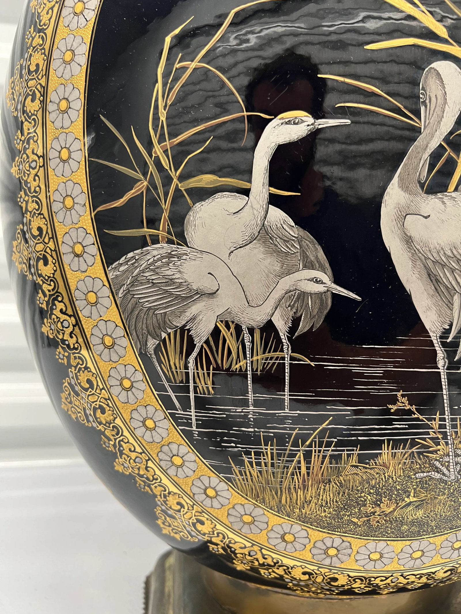 Exhibition Quality English Coalport Porcelain "Crane" Japonesque Enamel Vase - 10