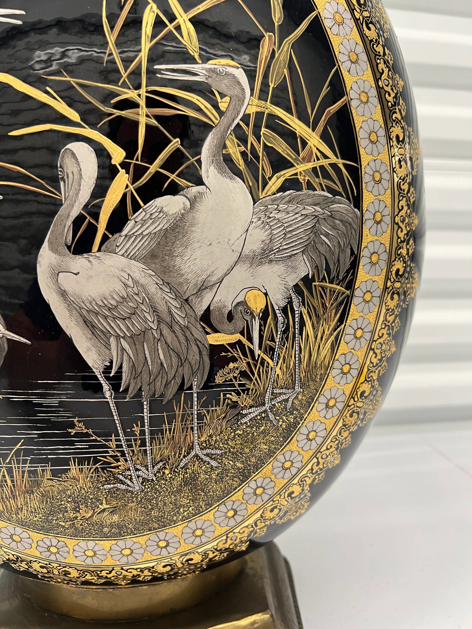 Exhibition Quality English Coalport Porcelain "Crane" Japonesque Enamel Vase - 12