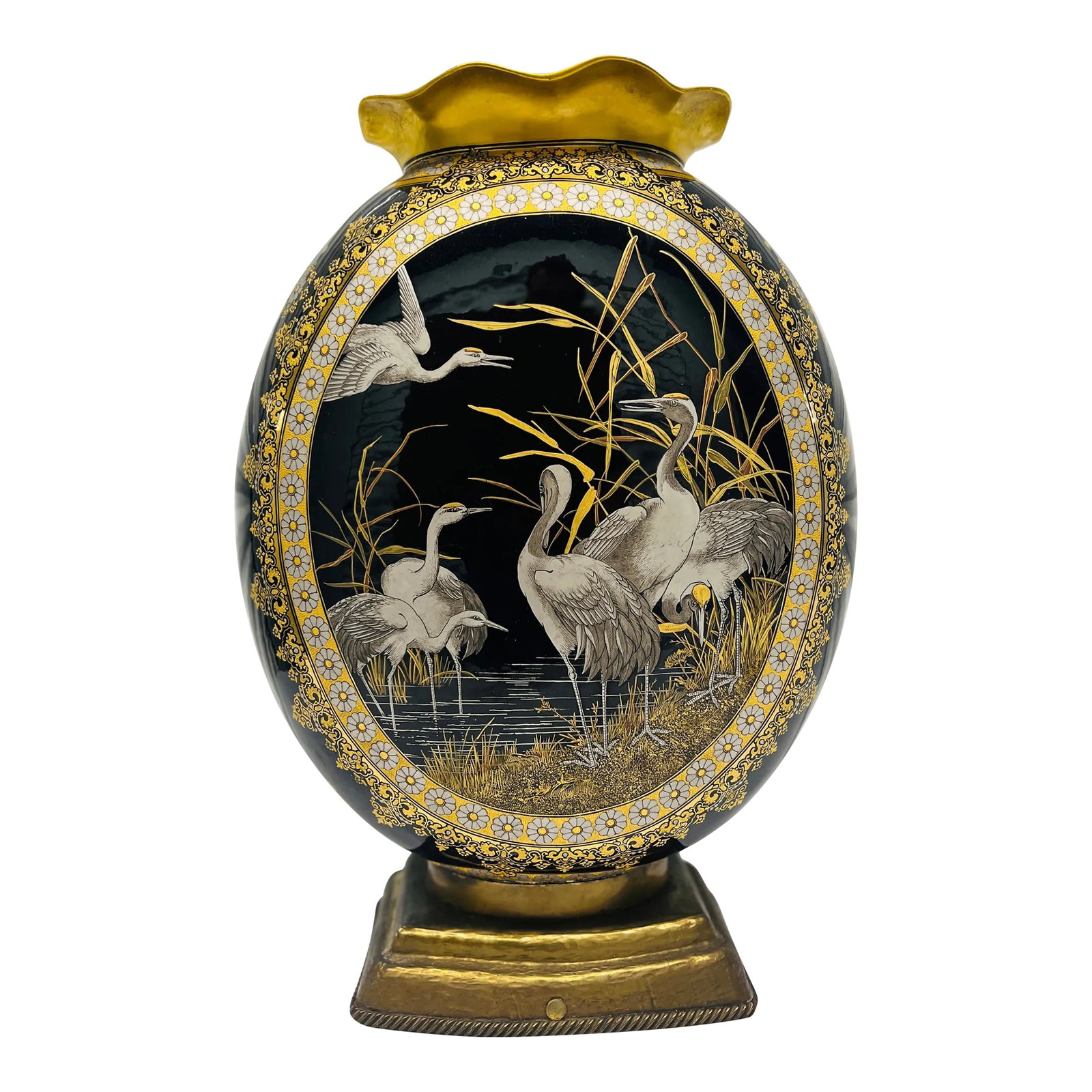 Exhibition Quality English Coalport Porcelain "Crane" Japonesque Enamel Vase (1 of 12)