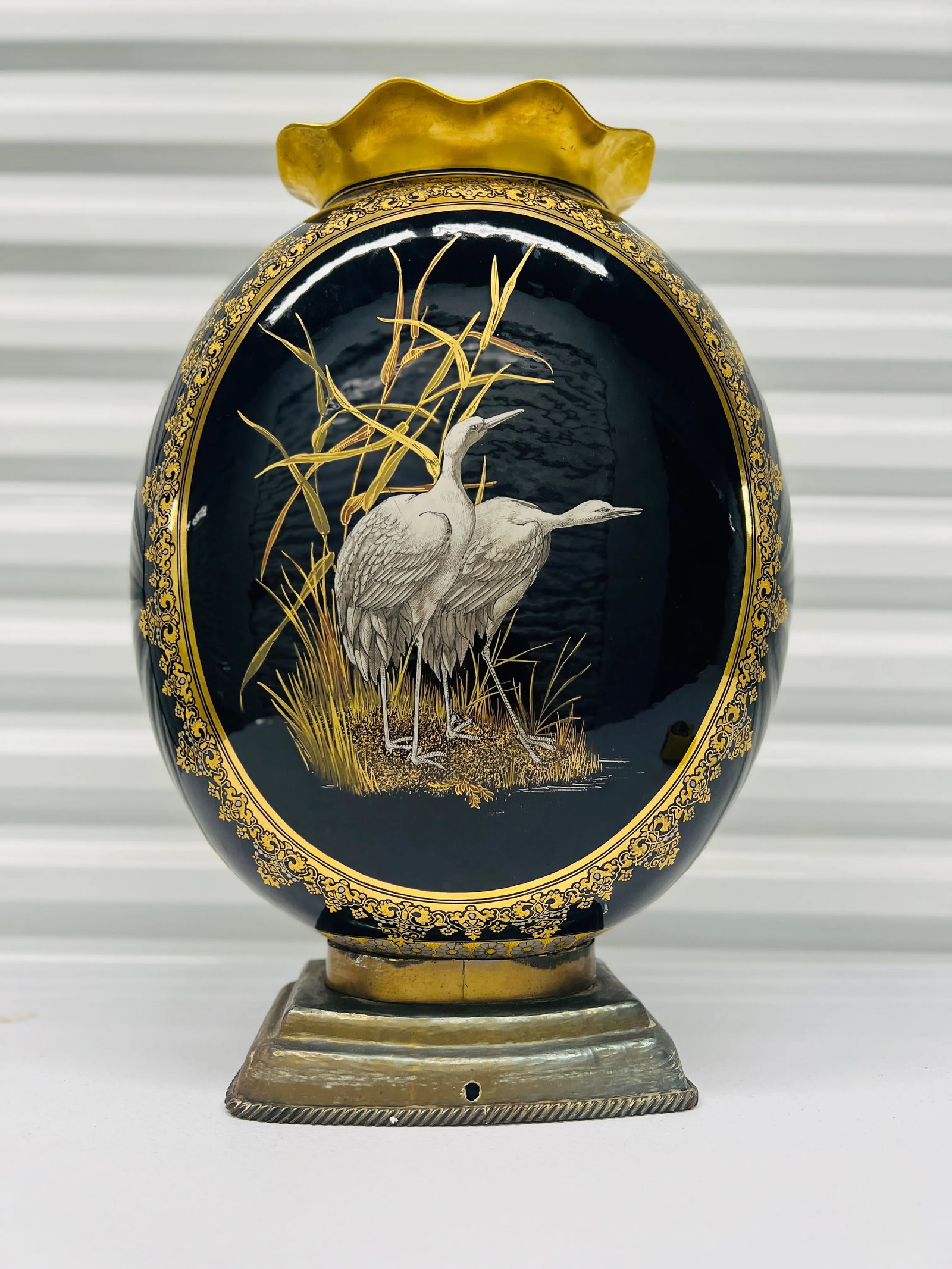 Exhibition Quality English Coalport Porcelain "Crane" Japonesque Enamel Vase - 2