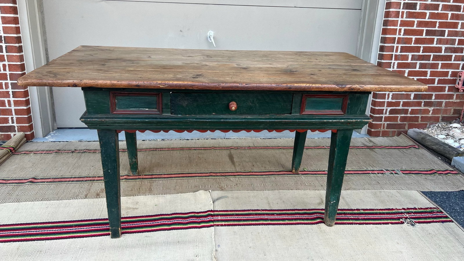 Antique Country French Canadian Paint Decorated Harvest Table, Circa 1830's - 2