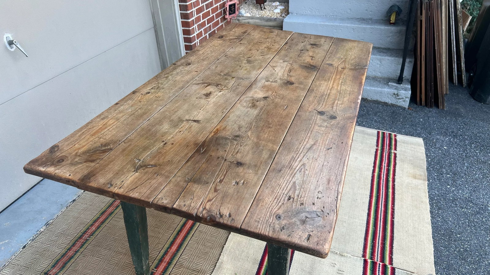 Antique Country French Canadian Paint Decorated Harvest Table, Circa 1830's - 3