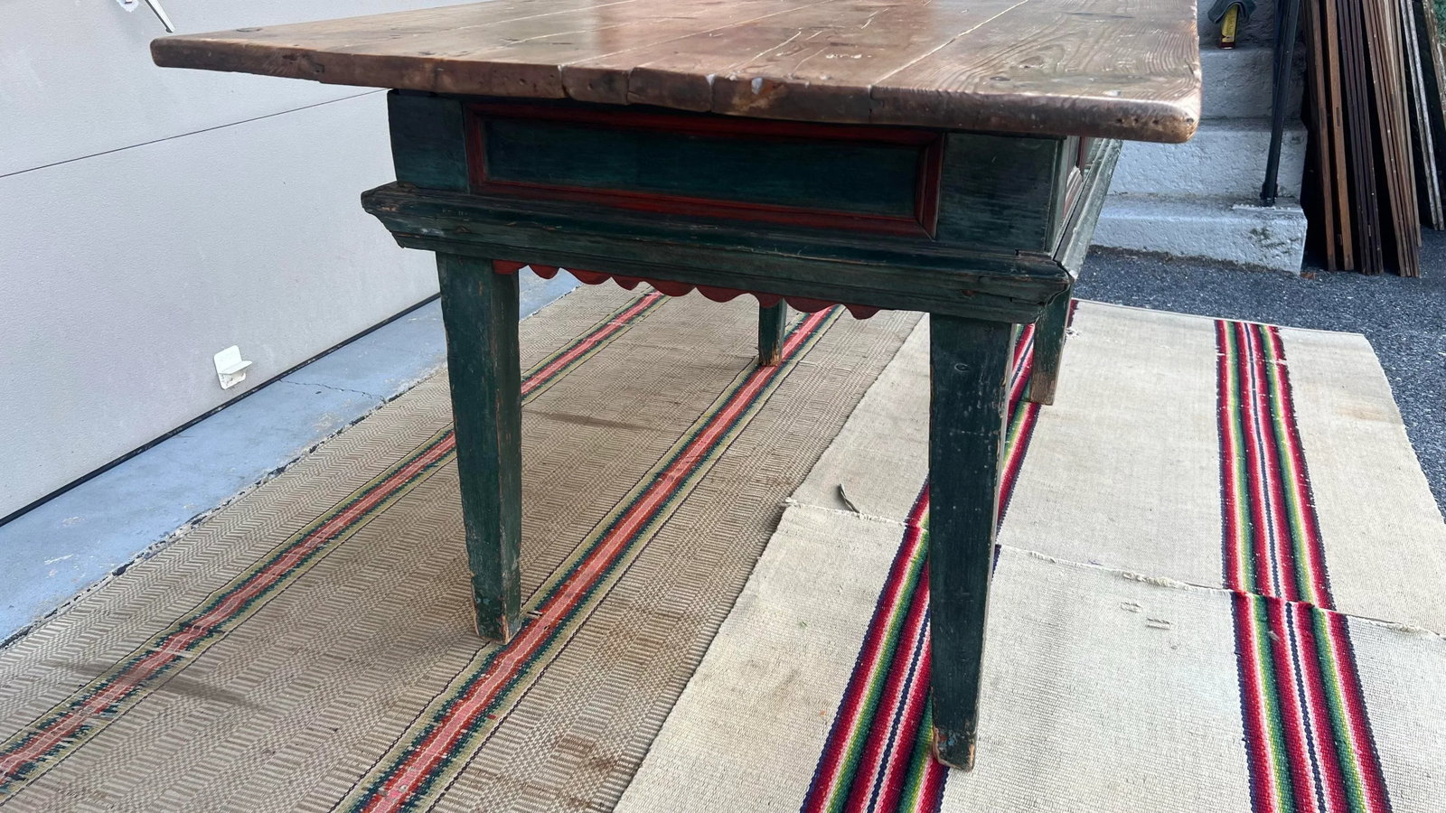 Antique Country French Canadian Paint Decorated Harvest Table, Circa 1830's - 4