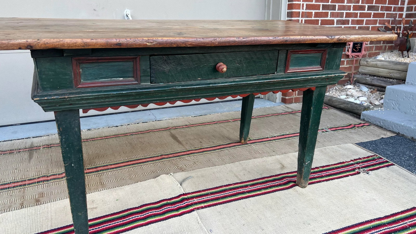 Antique Country French Canadian Paint Decorated Harvest Table, Circa 1830's - 5
