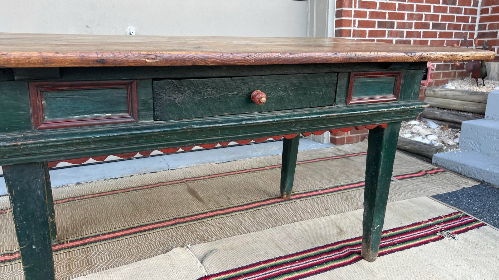 Antique Country French Canadian Paint Decorated Harvest Table, Circa 1830's - 6