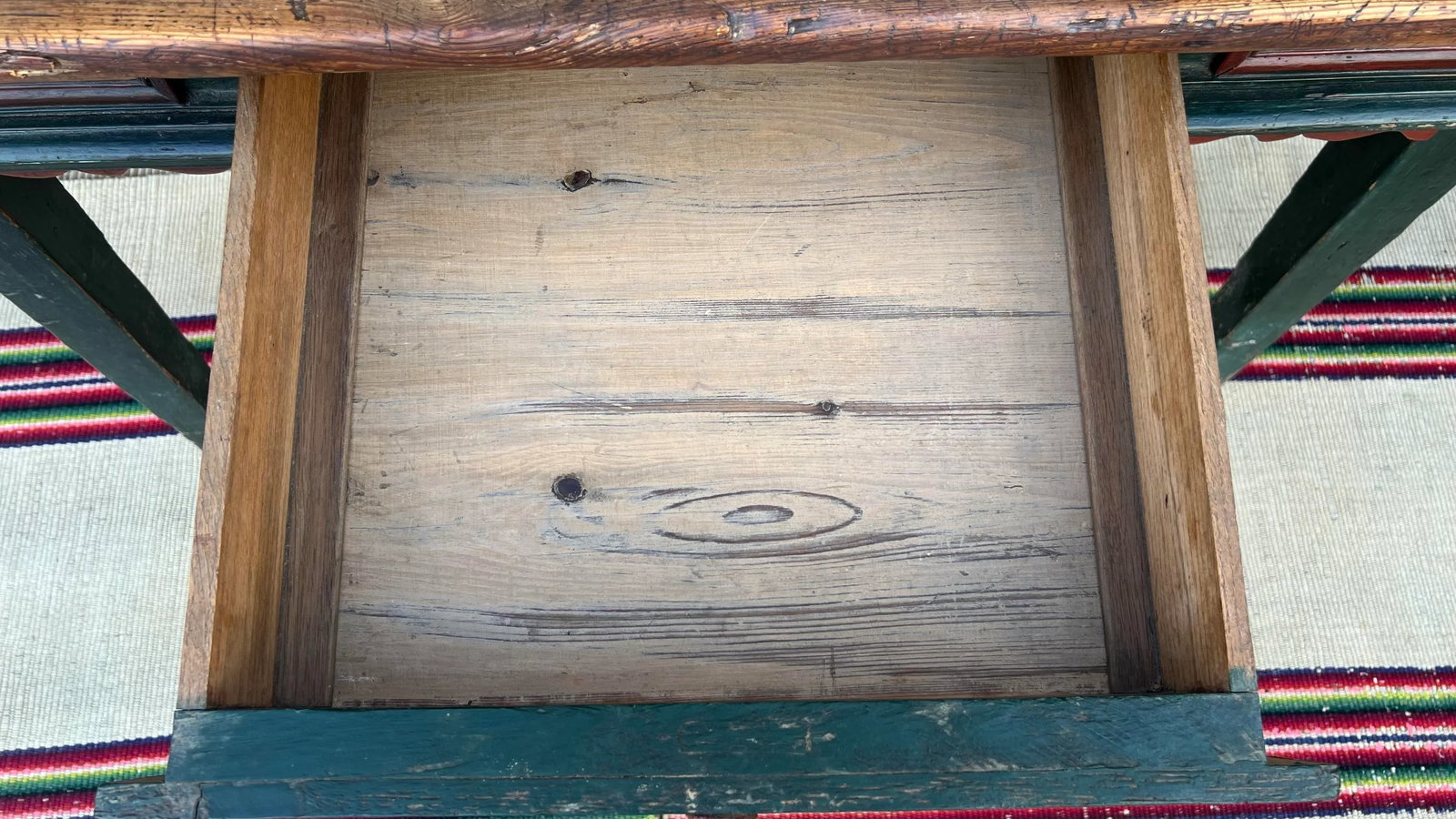 Antique Country French Canadian Paint Decorated Harvest Table, Circa 1830's - 8