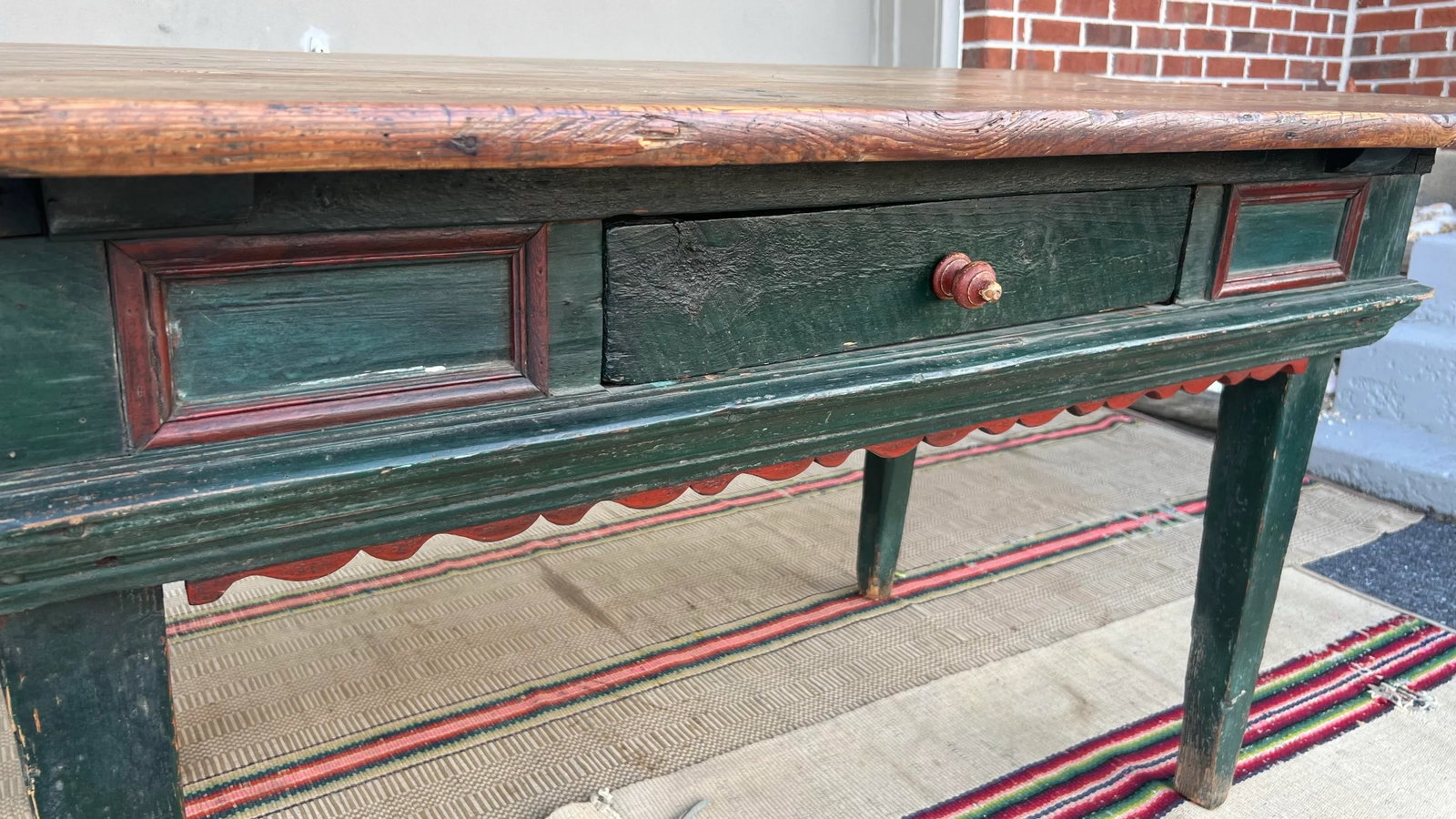 Antique Country French Canadian Paint Decorated Harvest Table, Circa 1830's - 9